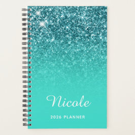 Agenda Turquesa Verde Água Brilho Ombre Personalizado