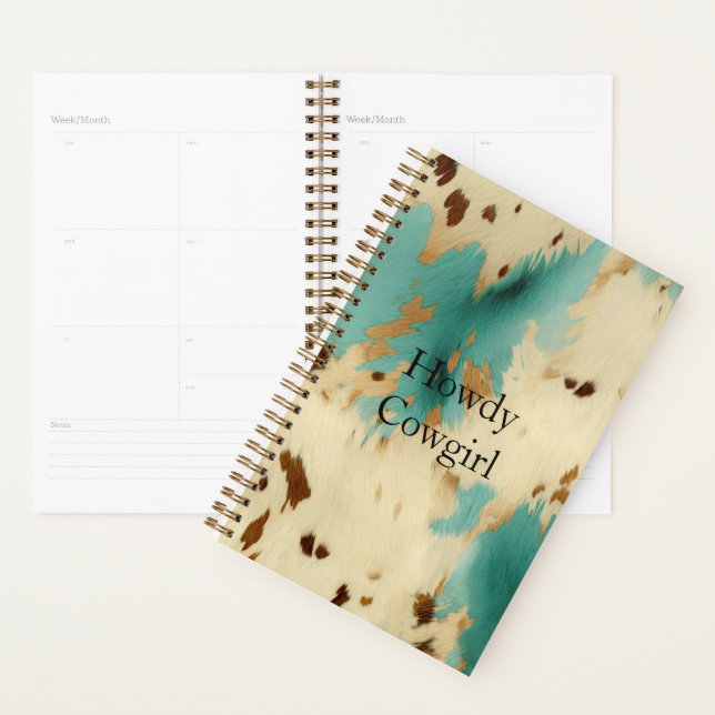 Agenda Turquoise Cream Dourada, Southwest Cowhide (Exibição)