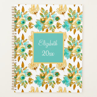 Agenda Turquoise & Gold Floral Personalized