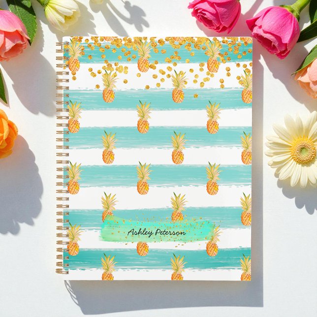 Agenda Turquoise Teal White Glits Ananás  (Criador carregado)