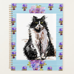 Agenda Tuxedo Cat Black and White Cats Girls Blue Floral