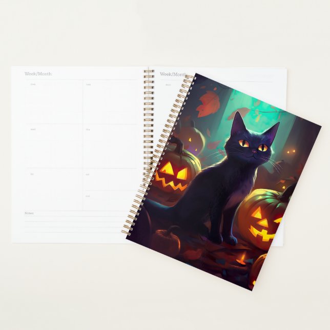 Agenda Tuxedo Gato De Halloween Com Pumpkins Assustado (Exibição)