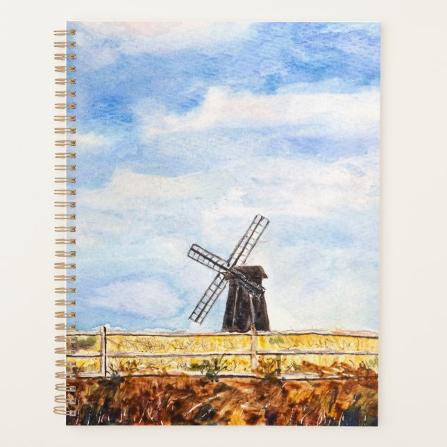 Agenda Um moinho de vento sob a mão azul do céu pintado (Frente)