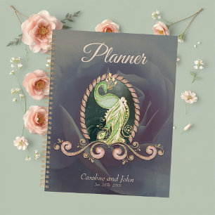 Agenda Um pavão majestoso em ouro e verde