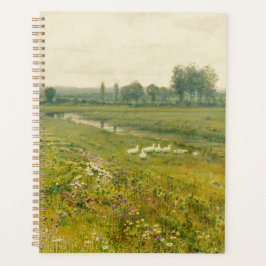 Agenda Uma ampla paisagem de campo com os gansos