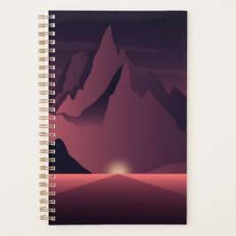Agenda Uma ilustração de pôr do sol na montanha        