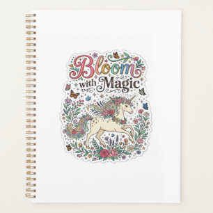Agenda Unicorn Bloom com tipografia vetorial premium mági