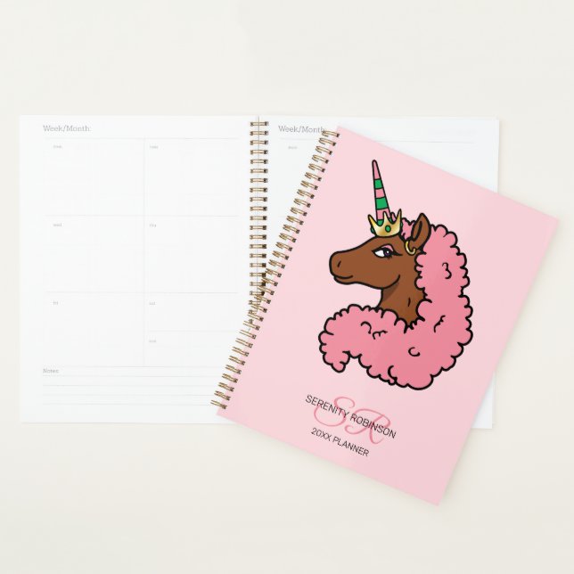 Agenda Unicórnio Afro Rosa Claro (Exibição)