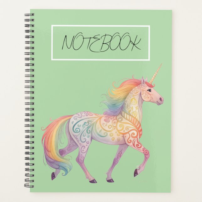 Agenda Unicórnio Arco-Íris Mágico Personalizado  (Frente)