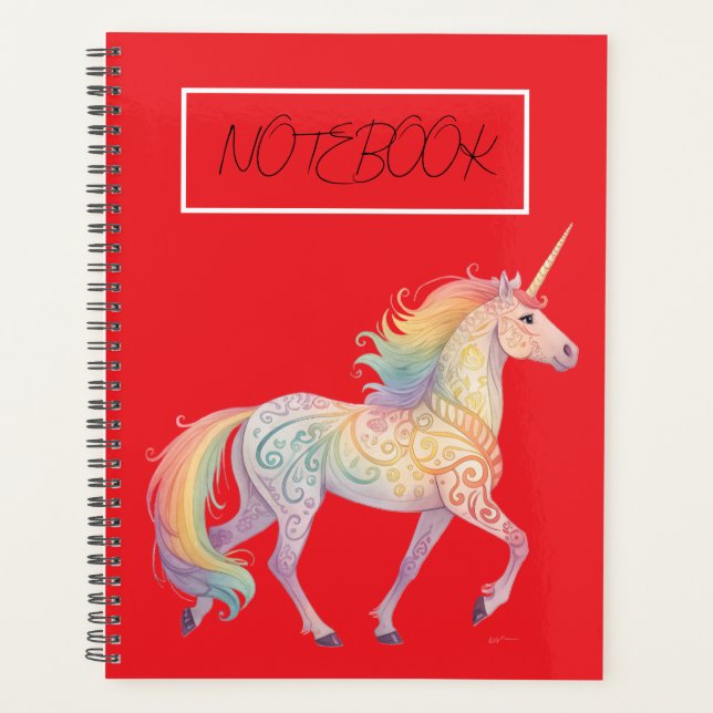 Agenda Unicórnio Arco-Íris Mágico Personalizado  (Frente)