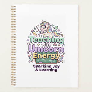 Agenda Unicórnio ensinando com tipografia ousada de energ