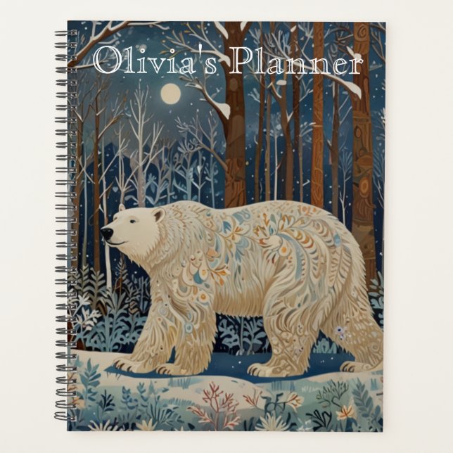 Agenda Urso branco retrógrado boho floresta de inverno (Frente)