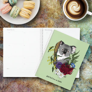 Agenda Urso Coala Fofo Verde Vida Selvagem Floral Austral