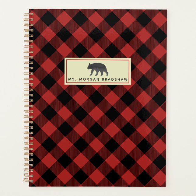 Agenda Urso de Aquarela de Xadrez de Buffalo Personalizad (Frente)