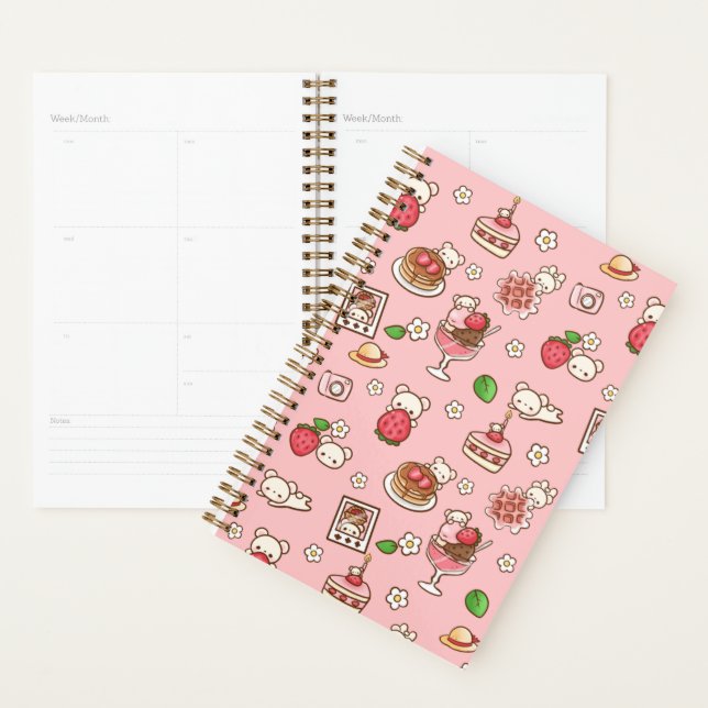 Agenda Urso de Morango e Sobremesas Rosa Fofo Kawaii  (Exibição)