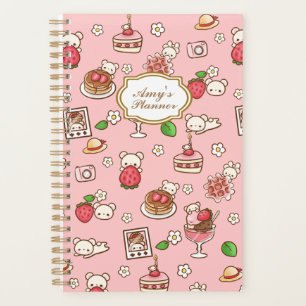 Agenda Urso de Morango Personalizado e Desserts Rosa Kawa