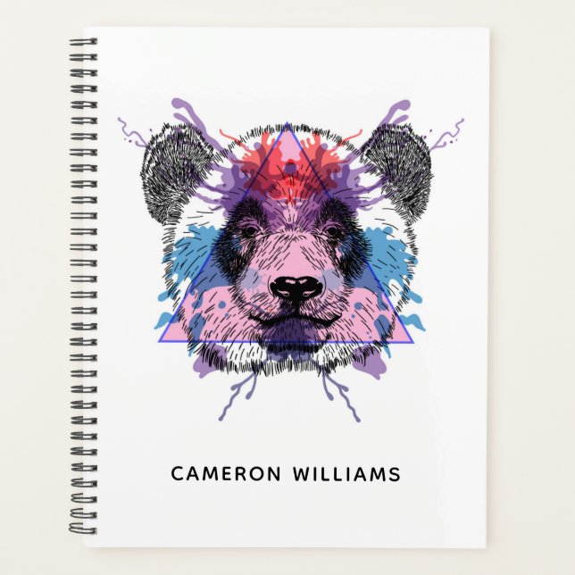 Agenda Urso de Panda Geométrico | Adicione seu nome (Frente)