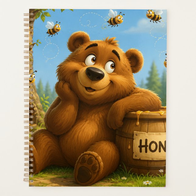 Agenda Urso Fofo com Barril de Mel & Abelhas Felizes (Frente)