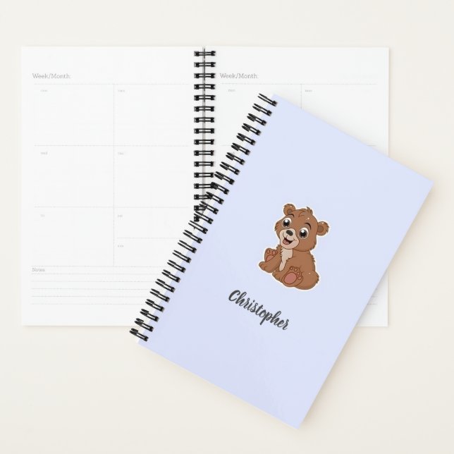 Agenda Urso marrom fofo azul (Exibição)