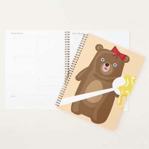 Agenda Urso Mel Adorável com Colher E Arco Vermelho
