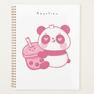 Agenda Urso-Panda Rosa Kawaii, Bonito, Com Bebida