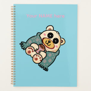 Agenda Urso Polar Personalizado com Café   Arte Fofa de I