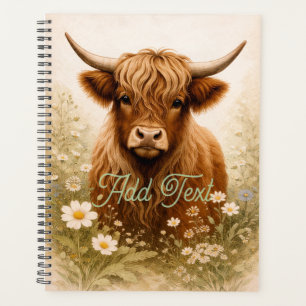Agenda Vaca das Terras Altas Personalizada Floral Branco 