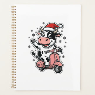 Agenda Vaca de Natal Andando de Scooter Rosa Vetor Vintag