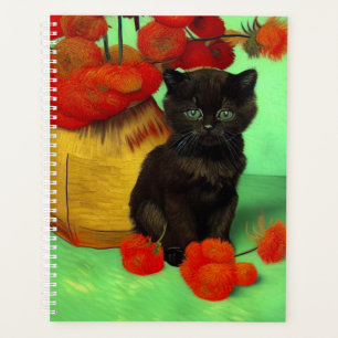 Agenda Van Gogh Black Kitten Red Flowers