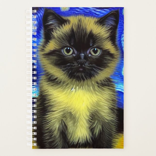 Agenda Van Gogh Starry Night Siamese Cat (Frente)