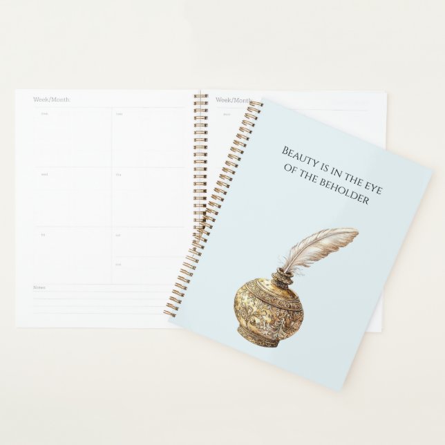 Agenda Vaso Azul Dourado Pena Branca (Exibição)