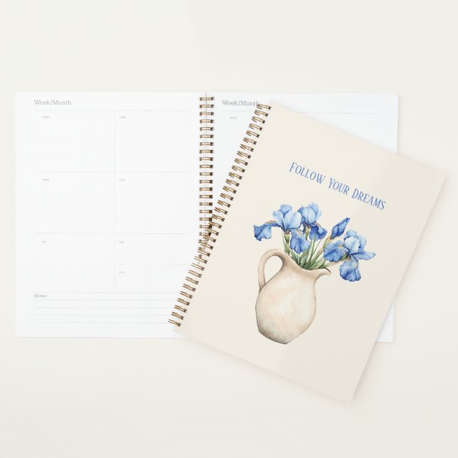 Agenda Vaso Creme Flores Íris Roxa   (Exibição)