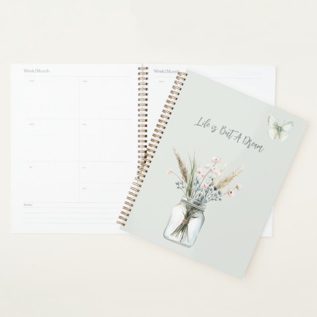 Agenda Vaso de Flores Azuis Blush Borboleta  (Exibição)