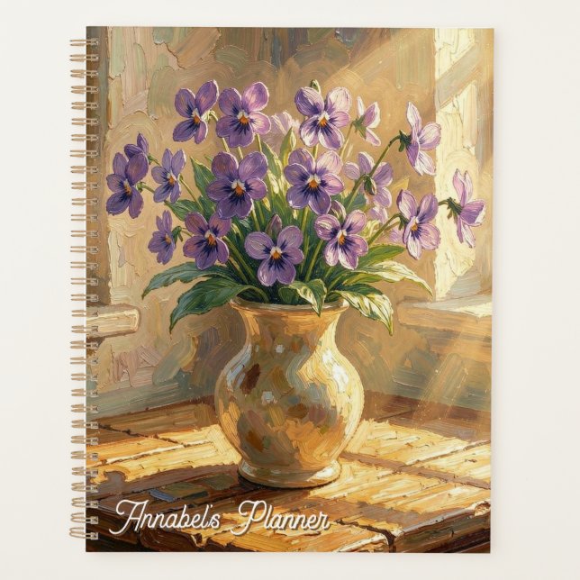 Agenda Vaso de Violetas Roxas Personalizadas Impasto (Frente)