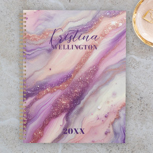 Agenda Veias e espirais com brilho de mármore roxo anualm