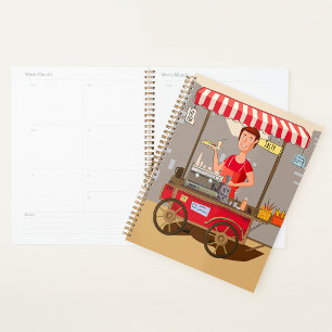 Agenda Vendedor de Comida de Rua Sorridente Carrinho de C