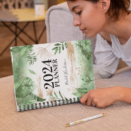 Agenda Verde Botânico & Dourado Personalizado Anual