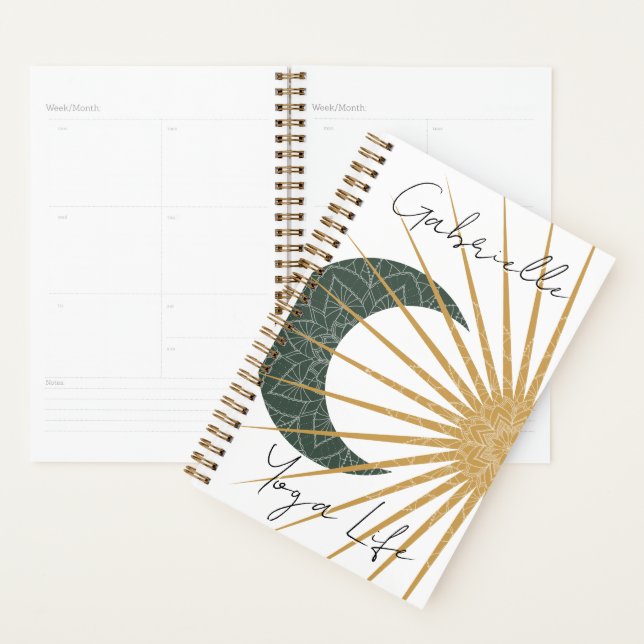 Agenda Verde Celestial Amarelo Dourado Sol Lua Mandala Yo (Exibição)