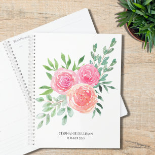 Agenda Verde Floral Moderno de Aquarela