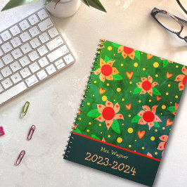 Agenda Verde-Flores Retrorísticas Personalizadas do Profe