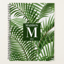 Agenda Verde Tropical Aquarela Palmeira Monograma