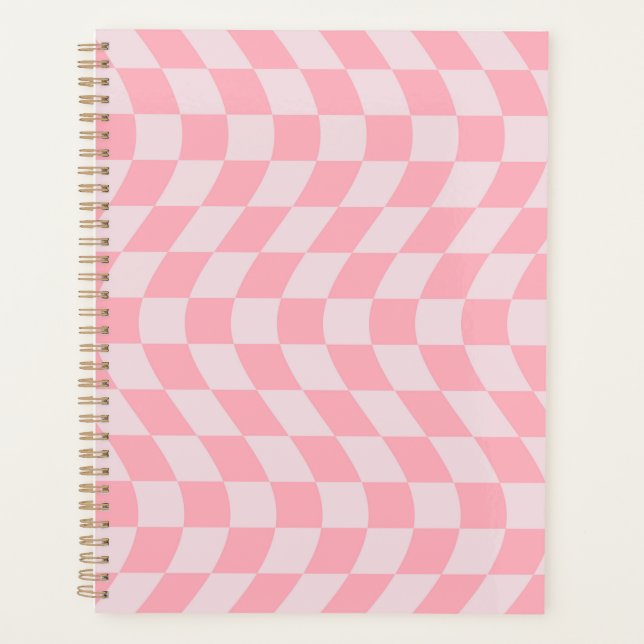 Agenda Verificação Wavy Retro Checkerboard Lilac Rosa Ver (Frente)