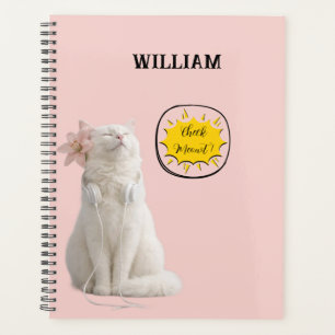 Agenda VERIFIQUE MEO Gato Branco com Fones de Ouvido – Pe