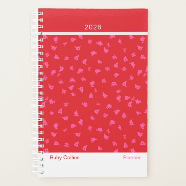 Agenda Vermelho Floral Moderno Alegre (Frente)