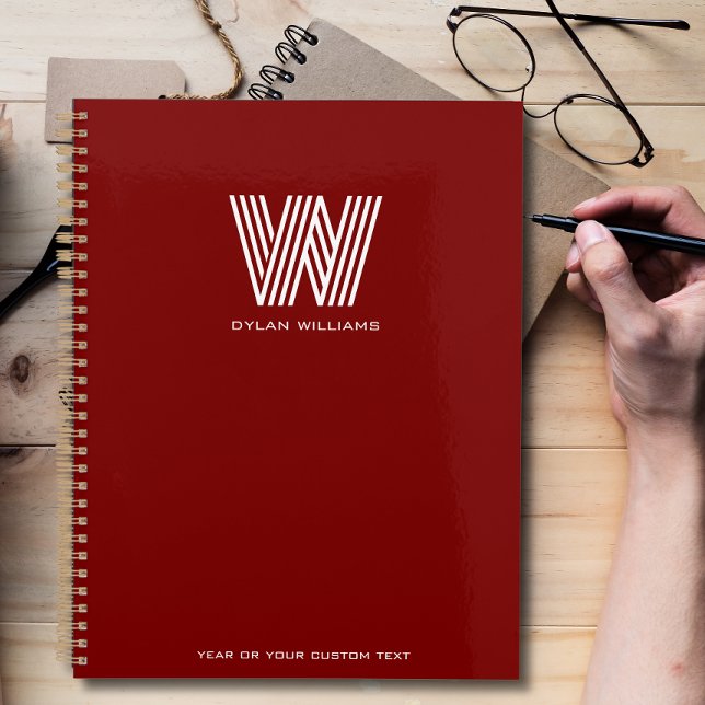 Agenda Vermelho Personalizado Monograma Minimalista Moder (Criador carregado)