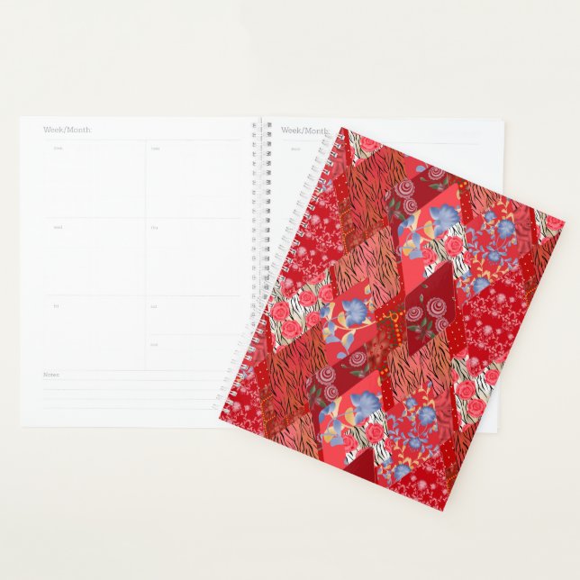 Agenda Vermelho, rústico, retalhos (Exibição)