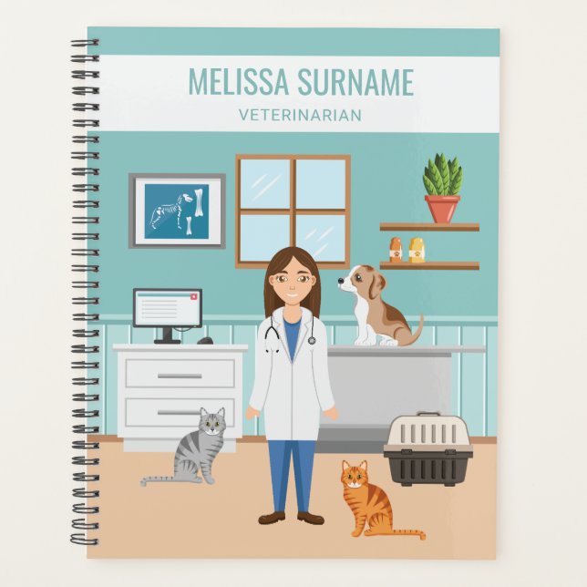 Agenda Veterinária Vet Girl Animal Doctor Blue (Frente)
