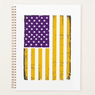 Agenda Vetor de bandeira americana roxa e dourada desgast