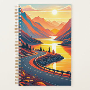 Agenda Viagem cênico em estrada enrolada, pôrs do sol