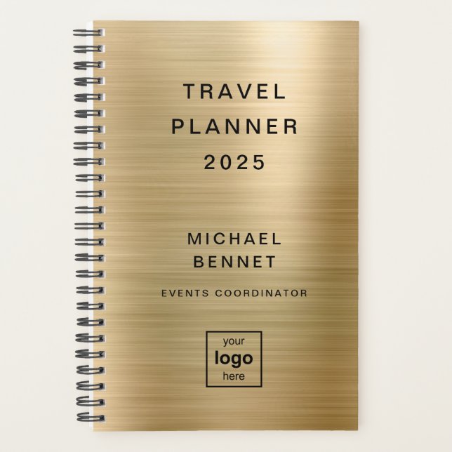 Agenda Viagem Dourado monograma personalizado (Frente)